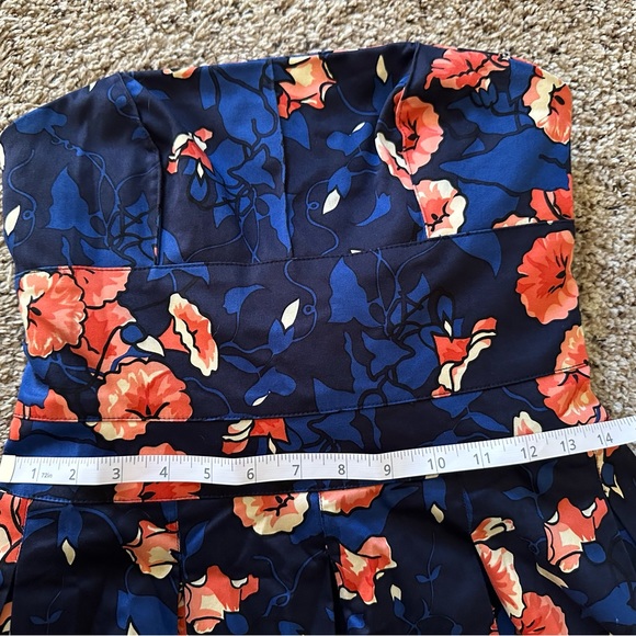 Kay Unger Strapless Dress Blue Coral Floral Pockets Tropical Mexican Wedding - Picture 8 of 9
